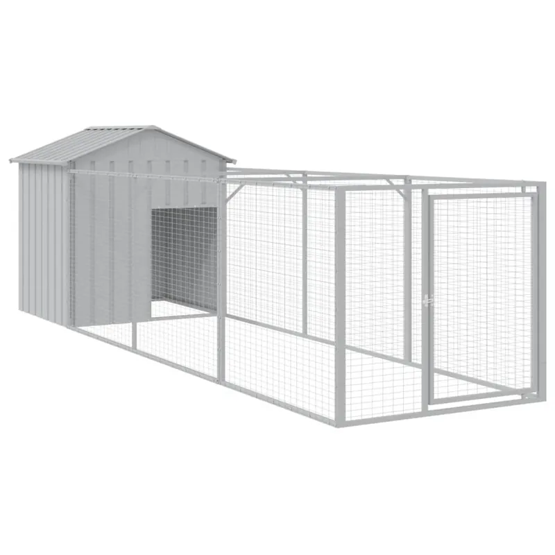vidaXL Caseta perros tejado acero galvanizado gris claro 117x405x123cm - Jardín