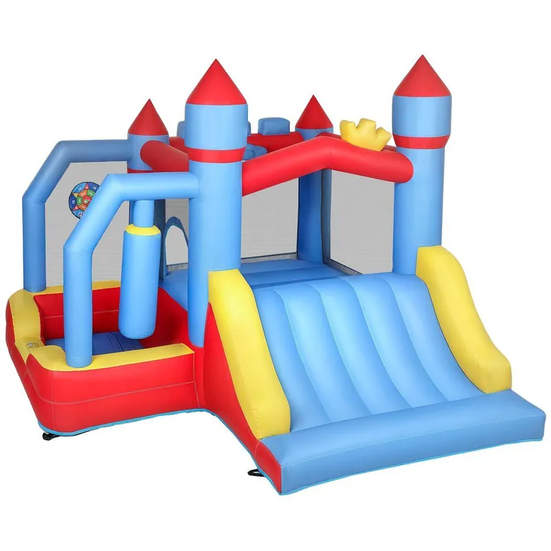 AIYAPLAY Castillo Hinchable para Niños con Soplador, Castillo Hinchable con Tobogán, Zona de Salto, Piscina, Pilar de Boxeo y Aro de Baloncesto, para Niños 3-8 Años, Interior, Exterior, 277x270x215 cm