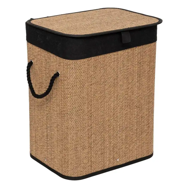 Cesta de ropa rectangular 60 l bambú y tejido negro - Baño