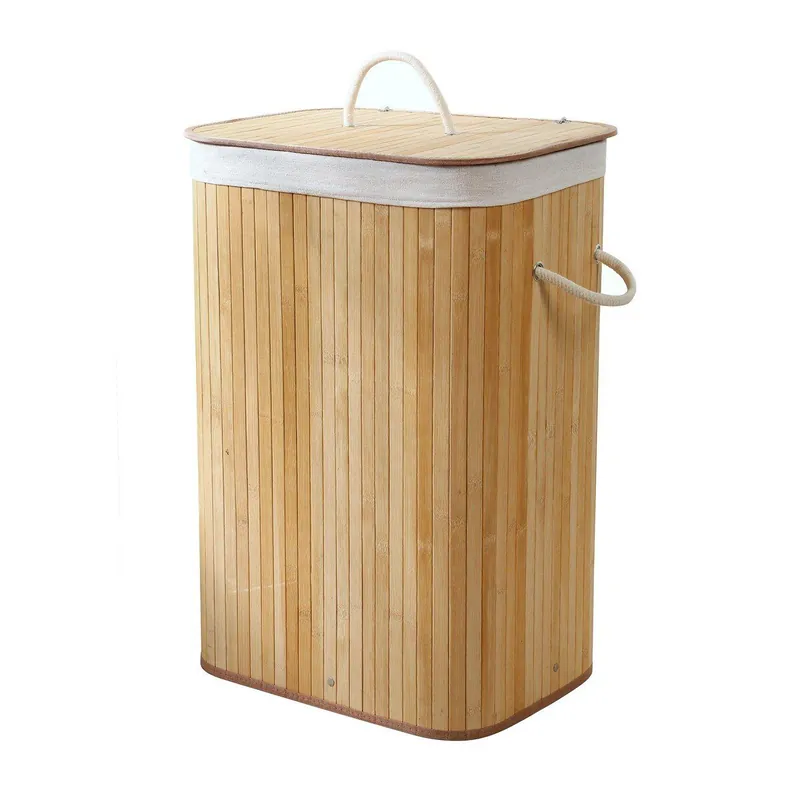 Cesta de ropa rectangular de bambú 70L - H60 cm