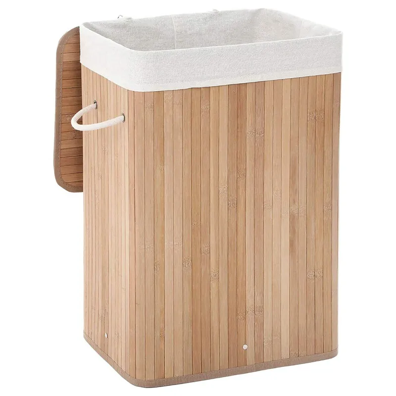Cesto de ropa plegable de bambú con 3 asas, 72L - L40 x H60 cm