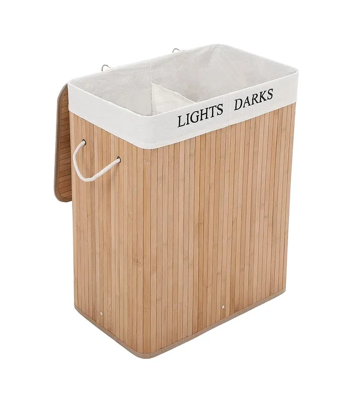 Cesto para ropa bambú, 2 compartimentos - 100L