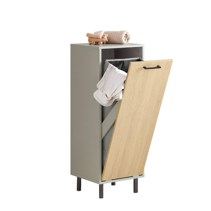 SoBuy Cesto para Ropa Sucia con 1 Cest Gris y Madera BZR132-NG
