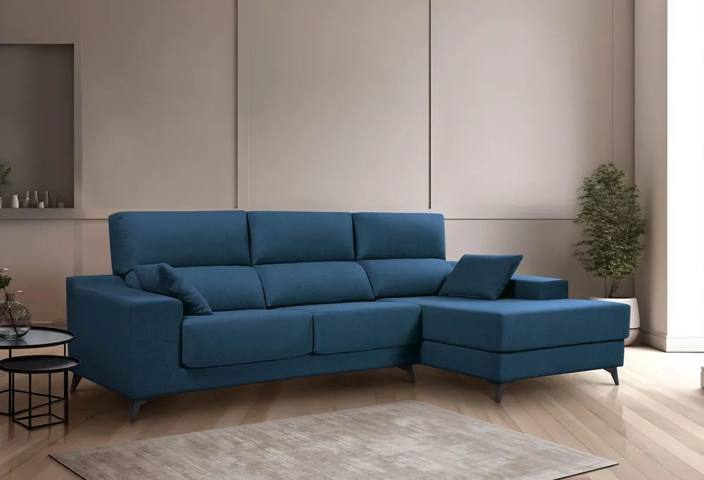 Chaise longue S con arcón NOELIA derecha 3 plazas azul claro - Sofás sillones puffs