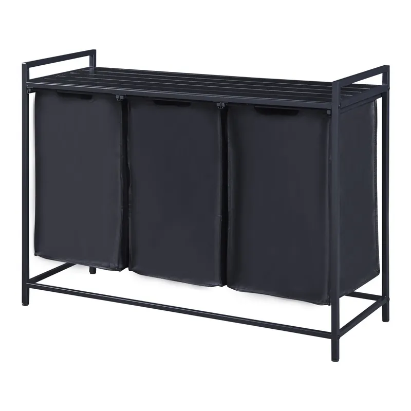 Clasificador de ropa Saltvik con 3 bolsas/ 45 L metal/poliéster 76 x 103 x 38 cm - Negro [en.casa]