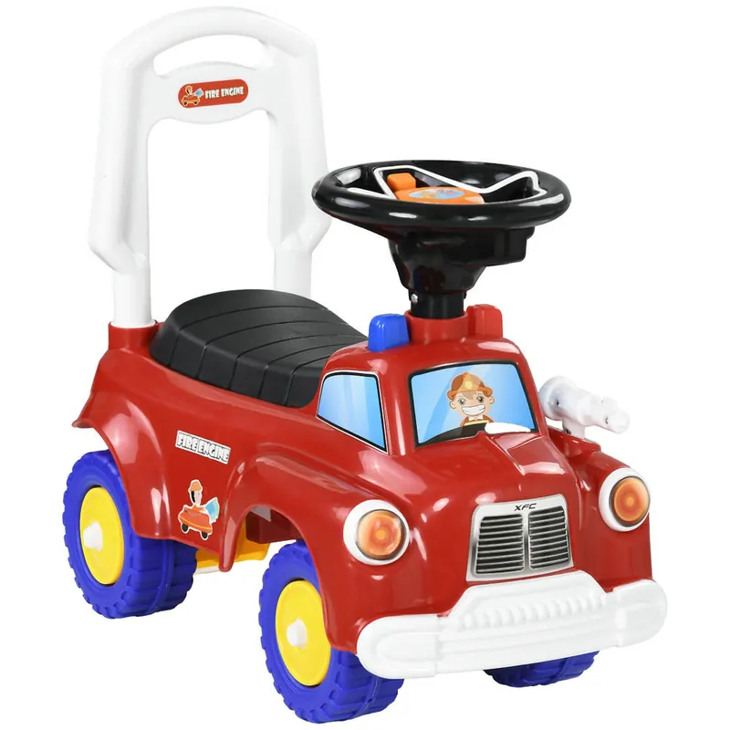 AIYAPLAY Coche Correpasillos para Niños de 18-36 Meses, Diseño de Camión de Bomberos, Correpasillos con 3 Luces, Música, Compartimento de Almacenaje y Volante, 49x24x42 cm, Rojo