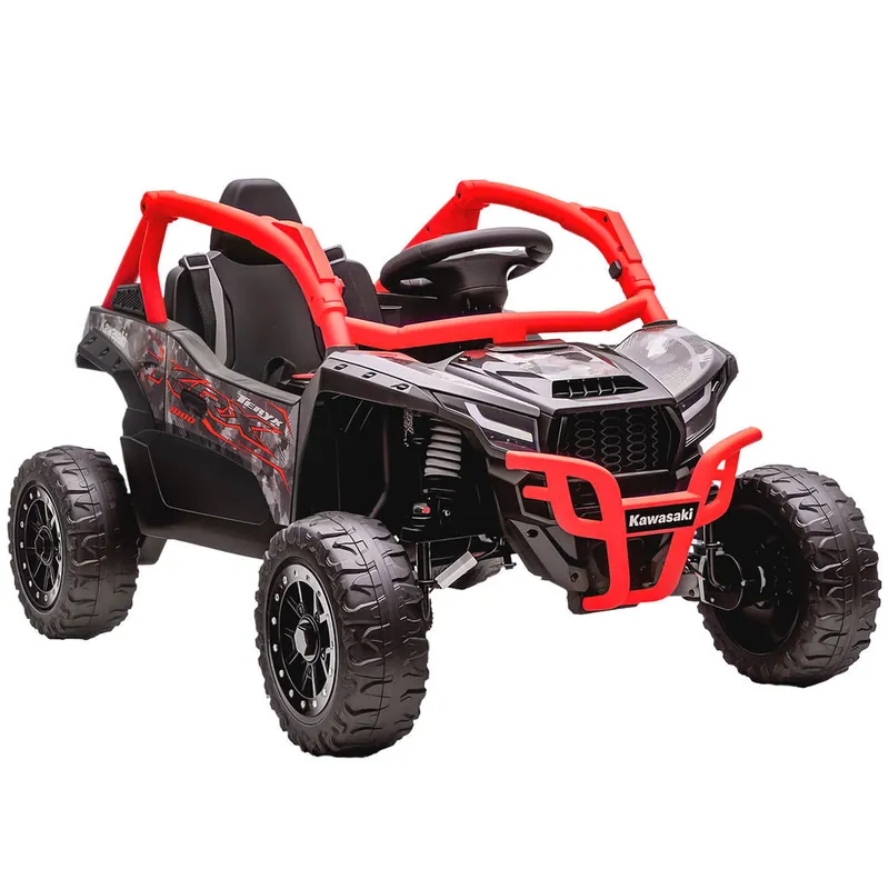 AIYAPLAY Coche Eléctrico para Niños 12V, Kawasaki Teryx KRX 1000, Coche de Batería UTV con 2 Motores, Control Remoto 2,4G, Suspensión Trasera, Faros, USB, para Niños de +3 Años, Rojo - Electrónica