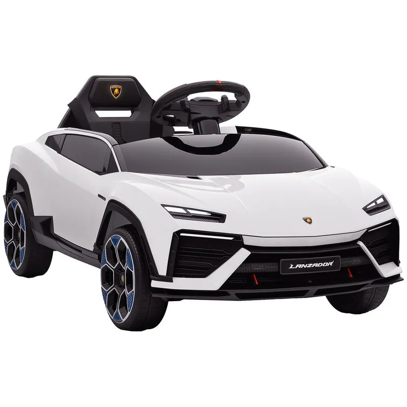 AIYAPLAY Coche Eléctrico para Niños de +3 Años, Lamborghini, Coche de Batería 12V, con Mando a Distancia 2,4 G, Motor Doble, Ruedas con Suspensión, Faros, Música, USB, Blanco - Electrónica