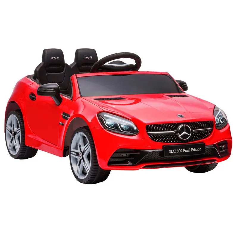 AIYAPLAY Coche Eléctrico para Niños de +3 Años, Mercedes SLC 300, Coche Eléctrico 12V, con Mando a Distancia 2,4 G, Ruedas Traseras con Suspensión, Faros LED, Música, USB, Motor Doble, Rojo - Electrónica