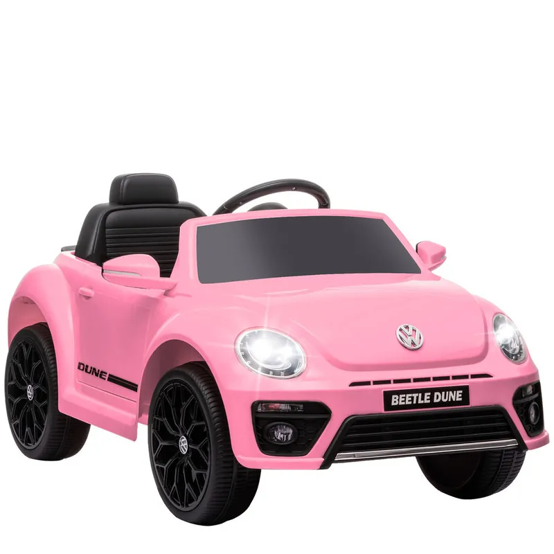 AIYAPLAY Coche Eléctrico para Niños de +3 Años Volkswagen Beetle Carro Eléctrico Infantil con Batería 12V Mando a Distancia Faros Bocina y Música Rosa - Electrónica