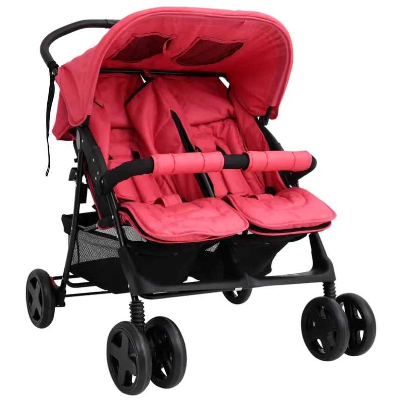 vidaXL Carrito para gemelos de acero rojo - Bebé