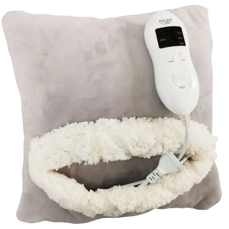Adler AD 7412 Cojín Eléctrico Calor 38 x 38cm Cervicales, Lumbar, 8 Niveles Temperatura, Temporizador Lavable, 80 , Gris/Blanco - Electrodomésticos
