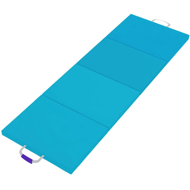 SPORTNOW Colchoneta Gimnasia Plegable de Grosor de 5 cm, Tapete de Ejercicio con Asas de Transporte, Bolsa, Esterilla de Gimnasia para Yoga, Aeróbic, Artes Marciales, Azul Claro y Morado Oscuro - Deporte