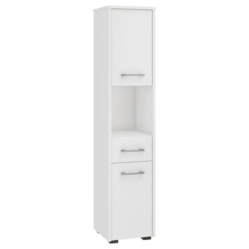 Columna de baño AKORD FIN Blanco 30 cm 2 puertas 1 cajón frente en color Blanco 5 estantes 30x30x140 cm