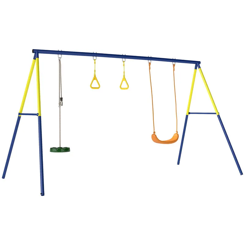 AIYAPLAY Columpio Infantil 3 en 1, Columpio para Niños Clásico, de Pie, Aros de Gimnasia, Carga 150 kg, para Interior, Exterior, para Niños de 3 a 8 Años, Multicolor - Jardín