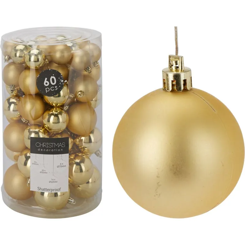 Well Home Conjunto de 60 Bolas de navidad en Color Dorado en varias dimensiones y acabados - Decoración
