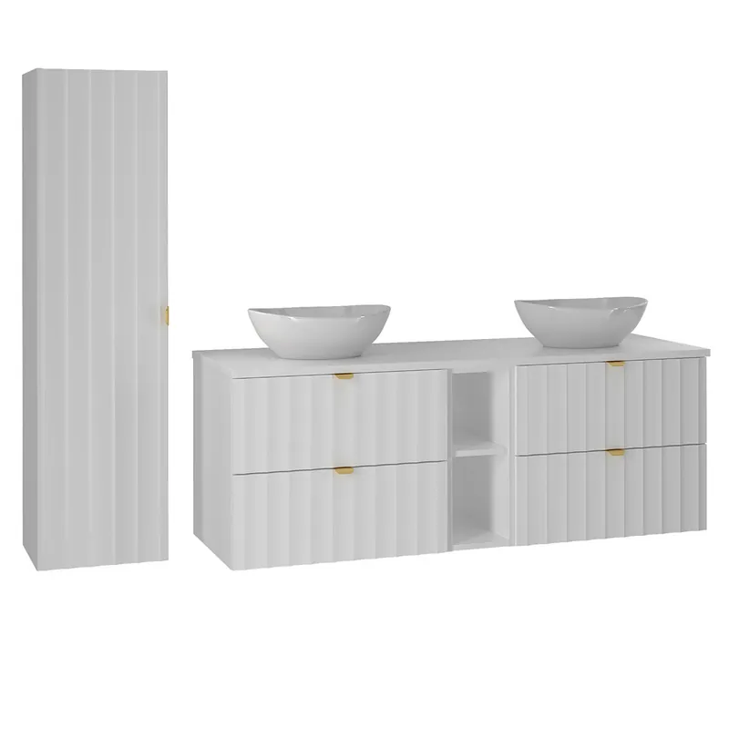 Conjunto de muebles con doble lavabo 140cm 2 compartimientos y columna Lexa Blanco - Baño