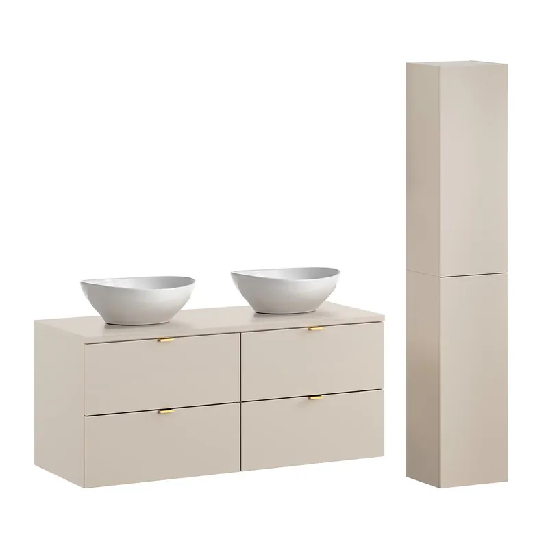 Conjunto de muebles con doble lavabo 120cm y columna Azel Cachemira - Baño