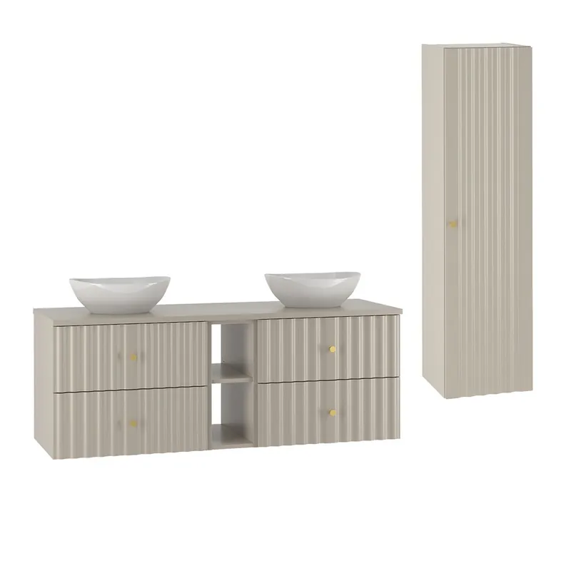 Conjunto de muebles con doble lavabo 140cm 2 compartimientos y columna Izae Cachemira - Baño