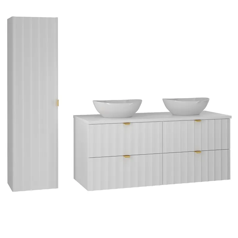 Conjunto de muebles con doble lavabo 120cm y columna Lexa Blanco - Baño