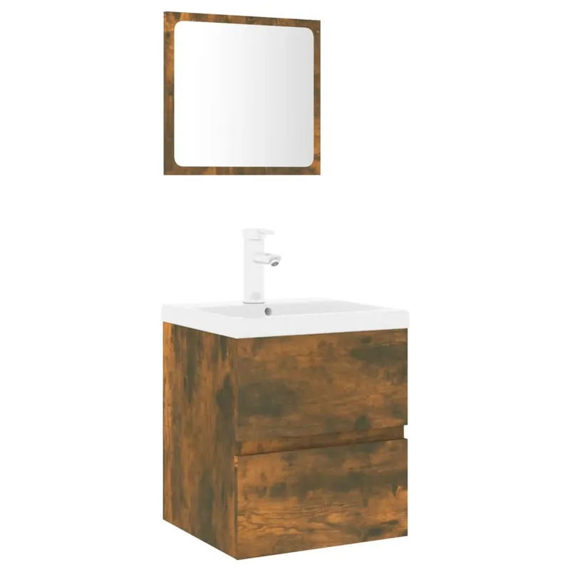 vidaXL Set de muebles de baño madera contrachapada color roble ahumado