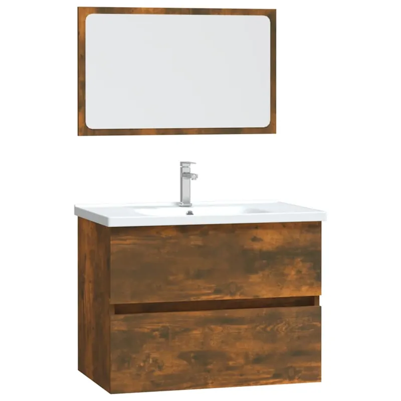 vidaXL Set de muebles baño 2 pzas madera contrachapada roble ahumado