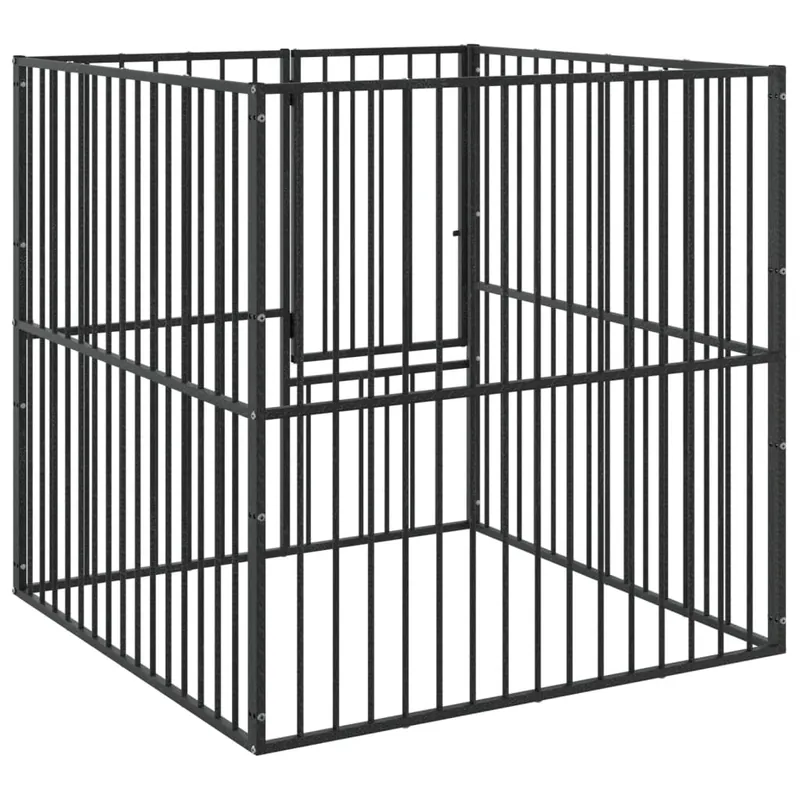 vidaXL Corralito para perros con 4 paneles acero galvanizado negro - Jardín