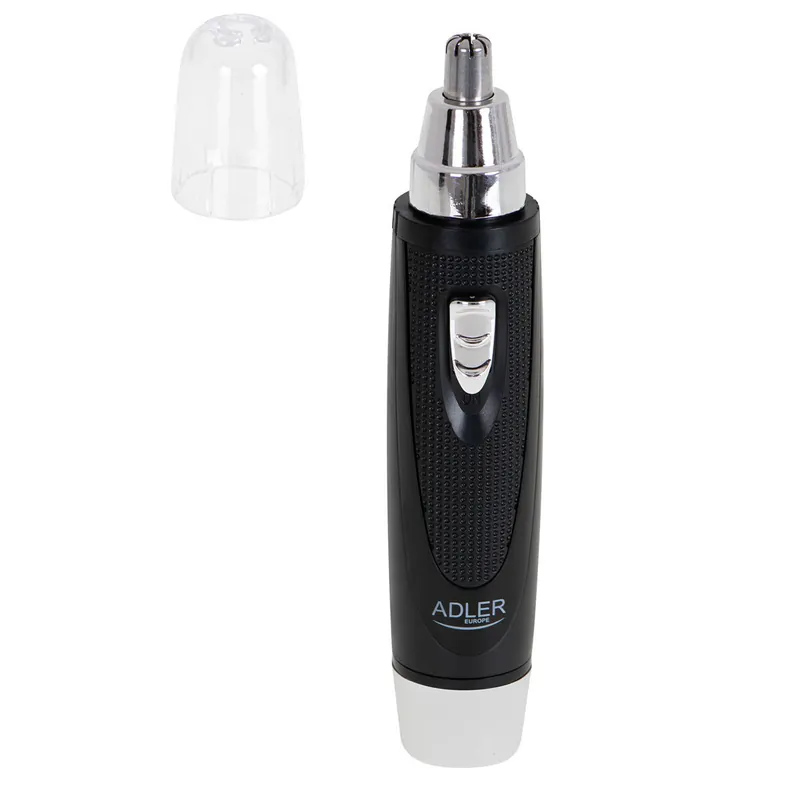 Adler AD2911 Cortapelos Nariz y Oido, Cuchilla Acero Inoxidable, Sin Dolor, Capucha Protectora, , Negro/Plata - Electrodomésticos