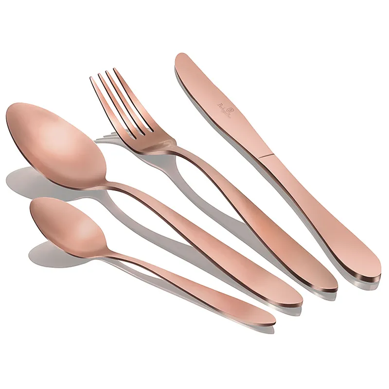 Berlinger Haus Rose Gold Satin Cubertería Dorada Mate 24 Piezas Acero Inoxidable, Juego Cubiertos 6 Personas, Acabado Satinado, , Oro Rosado - Cocina
