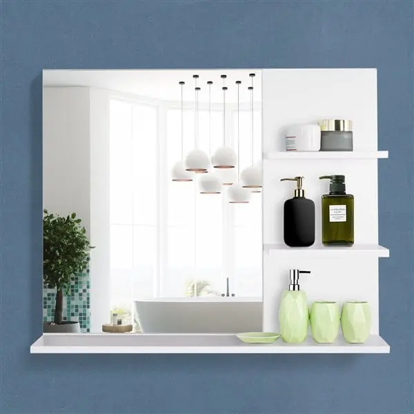 kleankin Espejo de Baño para Colgar en la Pared Espejo de Pared con 3 Estantes Incorporados 60x10x48 cm Blanco - Decoración