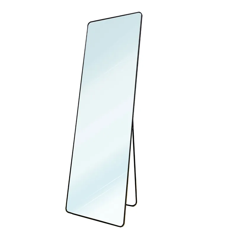 Espejo de Pie Metálico Metal Square Edge Max |Cuerpo Entero Negro con Soporte Suelo | Soporte para Pared - Decoración