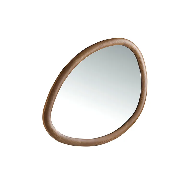 Espejo pared orgánico de diseño moderno con marco de madera en color nogal. - Decoración