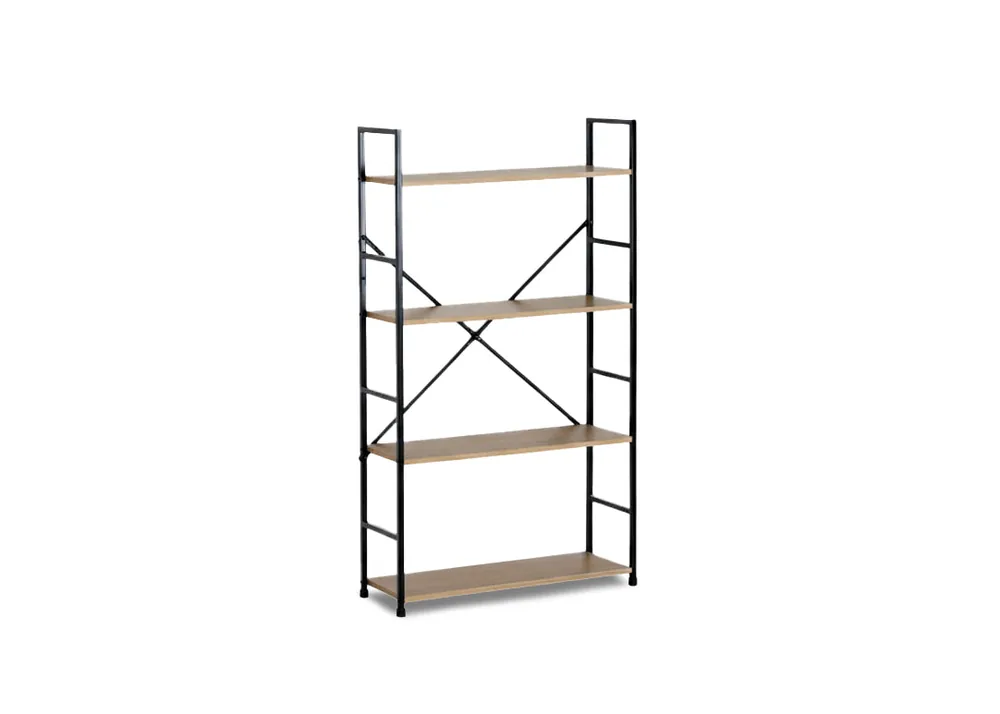 Estanteria Alta en Madera y Metal Nancy, Estilo Industrial, 112cm, Roble y Negro - Muebles