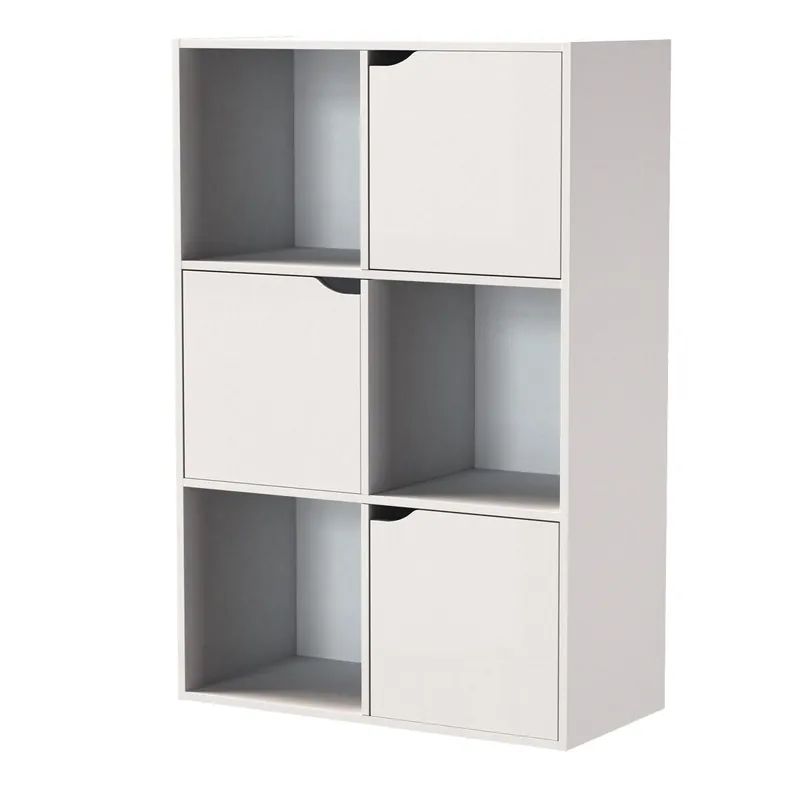 Acomoda Textil - Estantería Librería de Madera 90x59x29 cm con 3 Puertas y 3 Baldas para Almacenamiento. Mueble Organizador para Salón y Dormitorio de Fácil Montaje. (90x59x29 cm, Blanco)