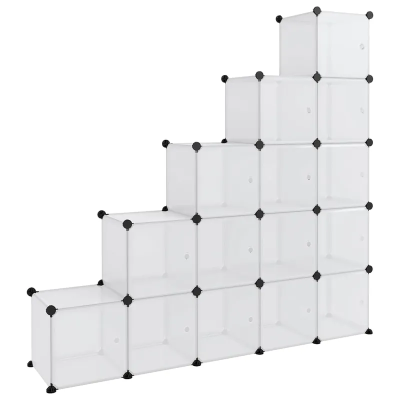 vidaXL Estantería cubos 15 compartimentos y puertas PP transparente - Muebles