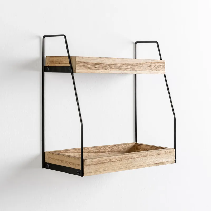 Estantería de pared Artur de 2 niveles, madera de Paulownia - Muebles