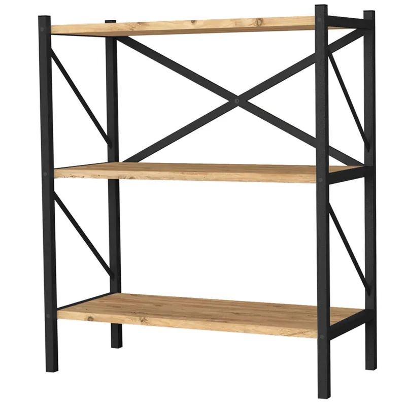 Estantería de Salón Rus 3 Estantes Negro y Roble Safir 66x85x34 cm - Muebles