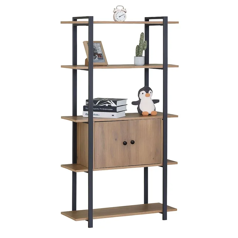 Estantería Librería Salón Past con 4 Estantes y 2 Puertas en Roble Cambrian y Negro 80x150x34 cm - Muebles