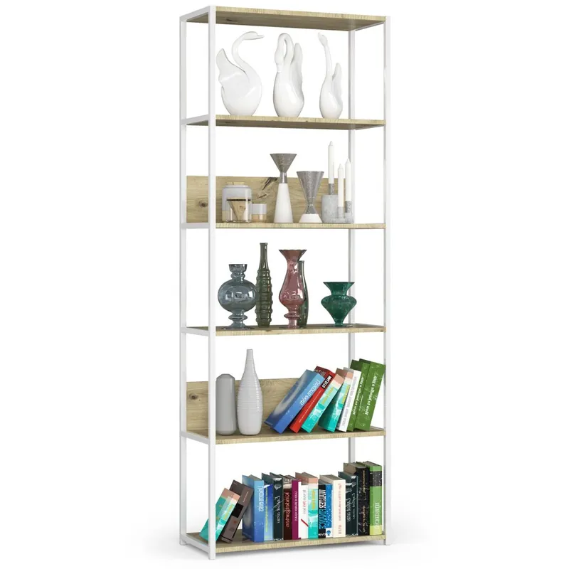 Estantería loft 70 cm AKORD metálica Blanco con 6 estantes en Blanco 70x32x191 cm - Muebles