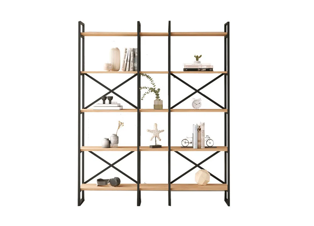 Estantería MILENA 143,5cm estructura negra y estantes color roble - Muebles