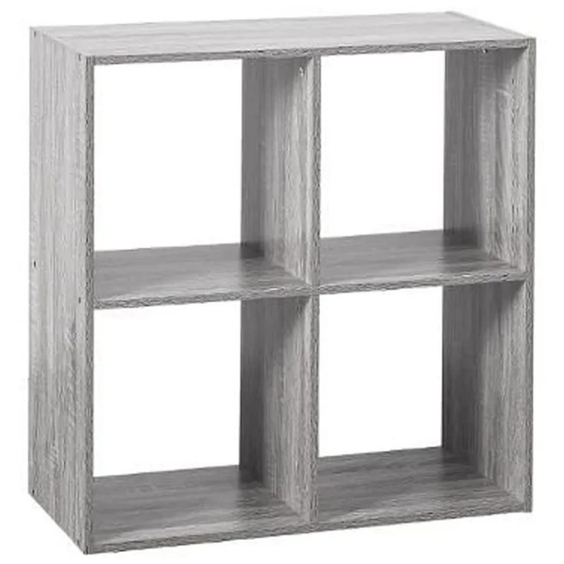 Estantería Mix Con 4 Compartimentos En Forma De Cubo, Color gris. Fabricado en fibras de madera. Dimensiones L. 67.5 x D. 32 x H. 67.5 cm. - Muebles