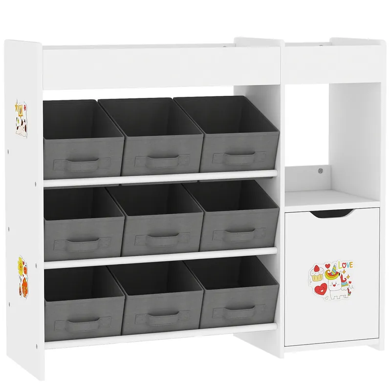 AIYAPLAY Estantería para Juguetes para Niños Organizador Infantil Montessori con 9 Cestas Extraíbles Compartimentos y Láminas de Pegatinas para Guardería Sala de Juegos 92x30x80 cm Blanco - Bebé