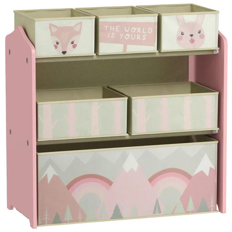 ZONEKIZ Estantería Infantil para Juguetes con 6 Cajas de Tela no Tejida Extraíbles Organizador Juguetes para Niños de 3-8 Años para Dormitorio Guardería 63x30x66 cm Verde