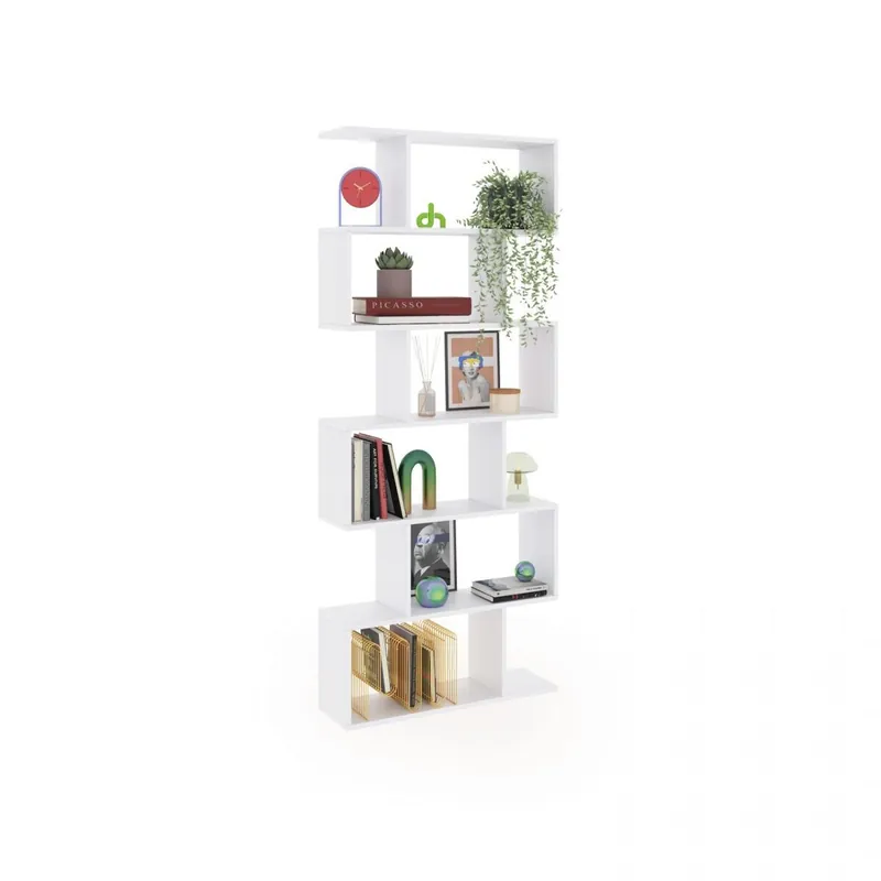 Estantería de diseño escalonado vertical en blanco brillo 192 cm Zoe High Blanco Brillo 80 x 192 x 24 cm - Muebles