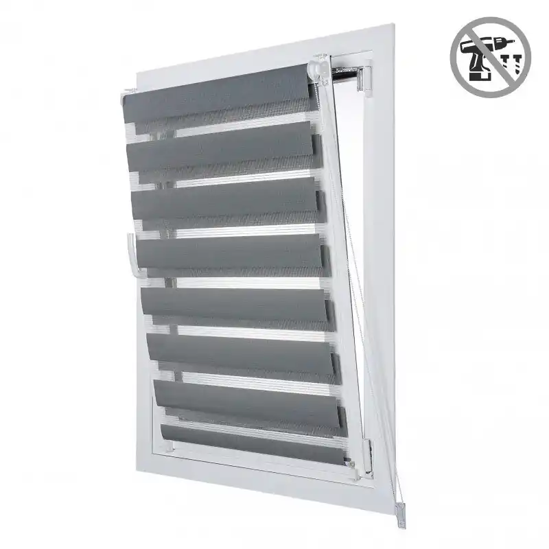 Estores Noche y Día EasyFix, estor enrollable de instalación sin taladrar Plata, 45 x 180 cm - Textil