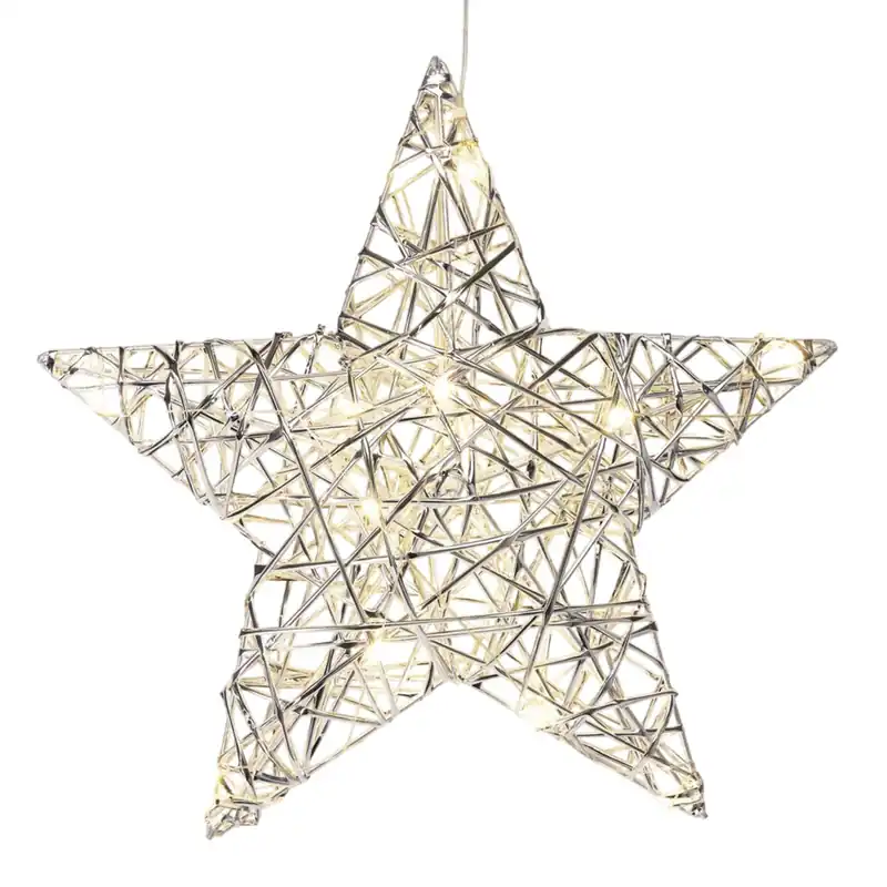Well Home Estrella Navideña en color Plata con 20 Luces LED blancas cálidas 30x8x30cm - Decoración