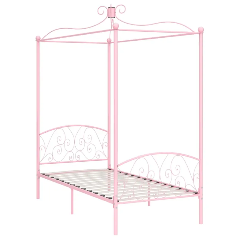 Estructura de cama con dosel metal rosa 100x200 cm - Descanso
