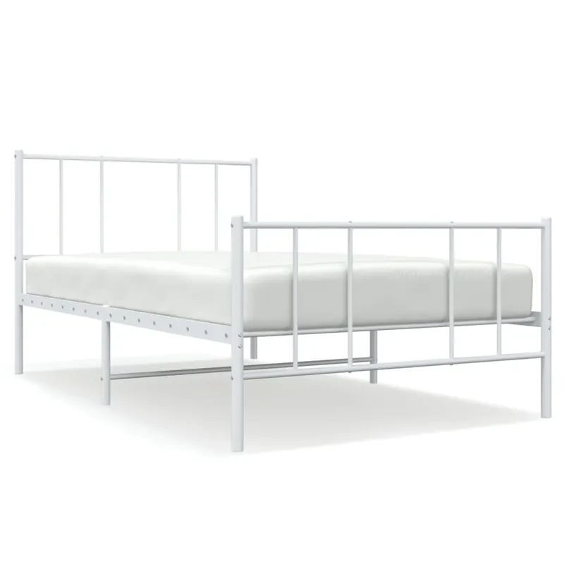Estructura cama metal con cabecero y pie cama blanca 100x200 cm con cabecero y pie de cama - Descanso