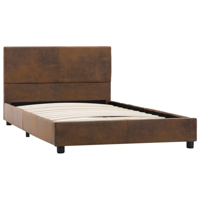 Estructura de cama de piel de ante artificial marrón 100x200 cm - Descanso