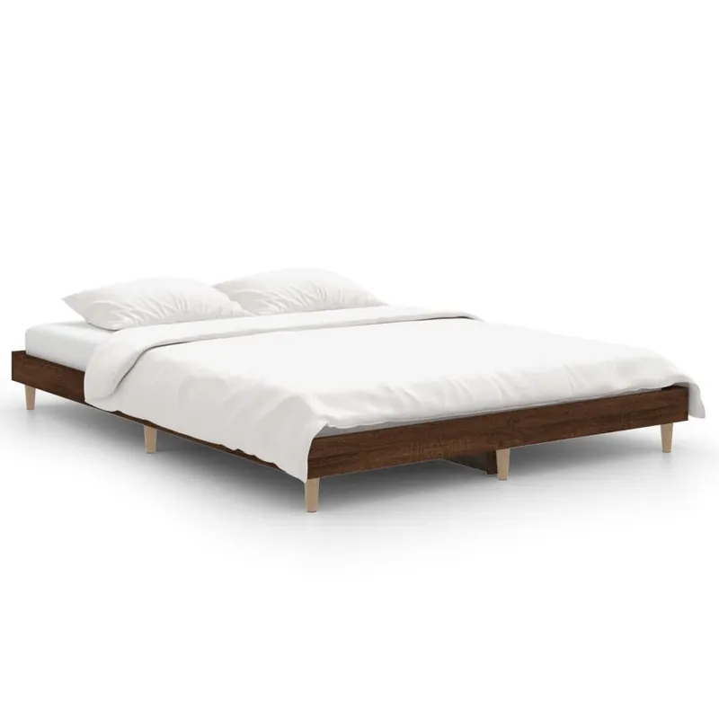 Estructura de cama madera contrachapada marrón roble 135x190 cm - Descanso